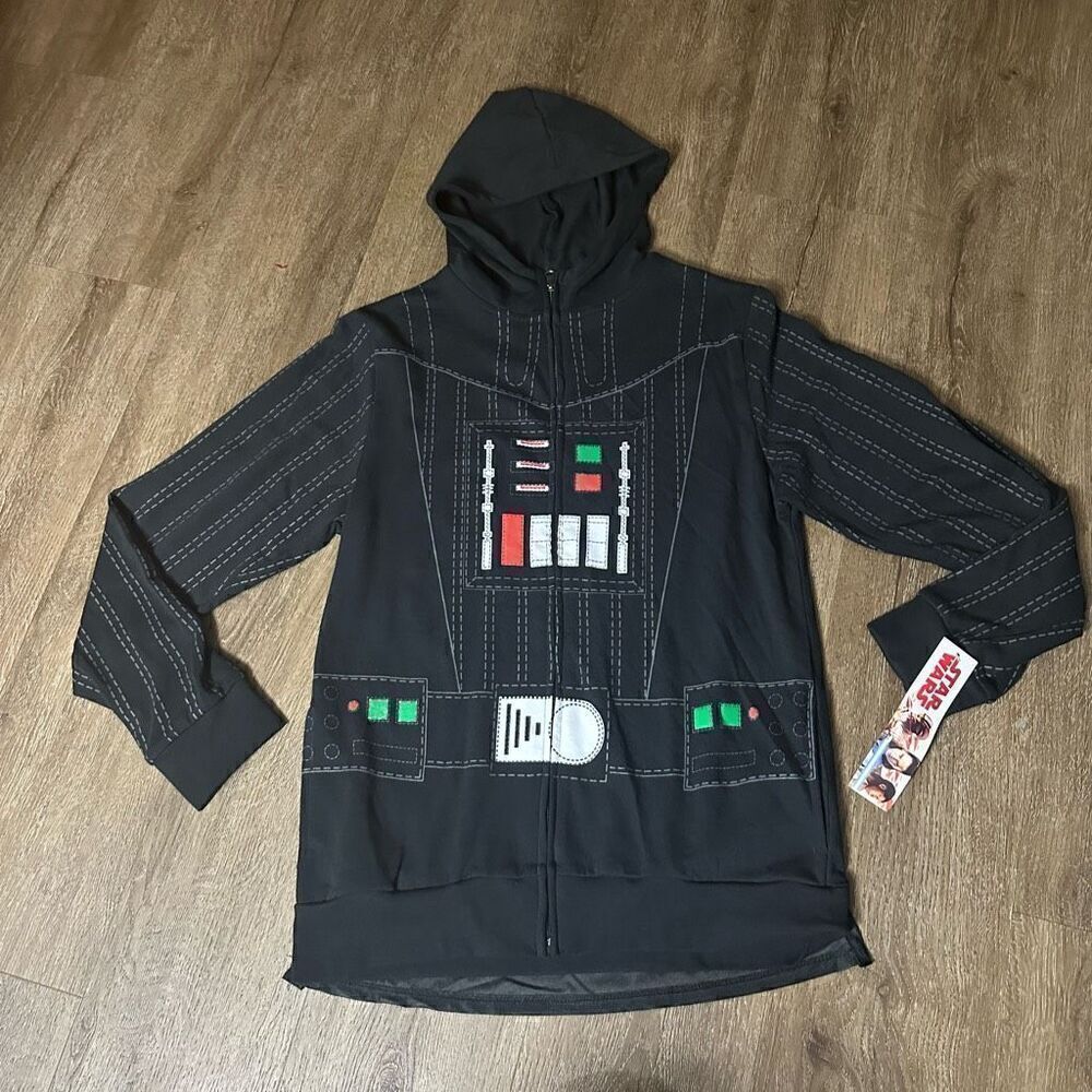 Star Wars Disney Darth Vader Boys Black Full Zip Hoodie Jacket Removable Cape XL
